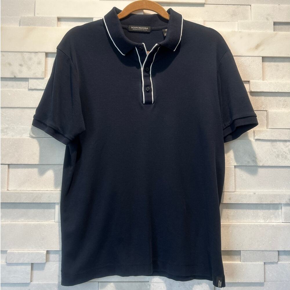 PATRICK ASSARAF Merino Lightweight Open Short Sleeve Knit Polo Depth Navy Blue M